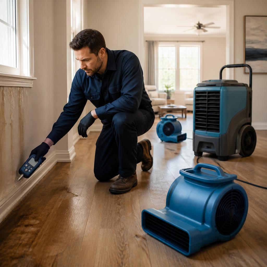 Water damage restoration technician response in Austin